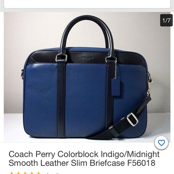 Coach Perry Colorblock smooth leather slim briefcase. Indigo/Midnight F56018. - Picture 3 of 5